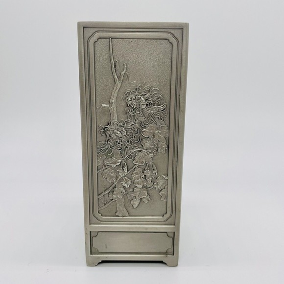 Rare Royal Selangor Pewter Four Seasons Pencil Pen Caddy Holder Vase Embossed 5" - Picture 4 of 9